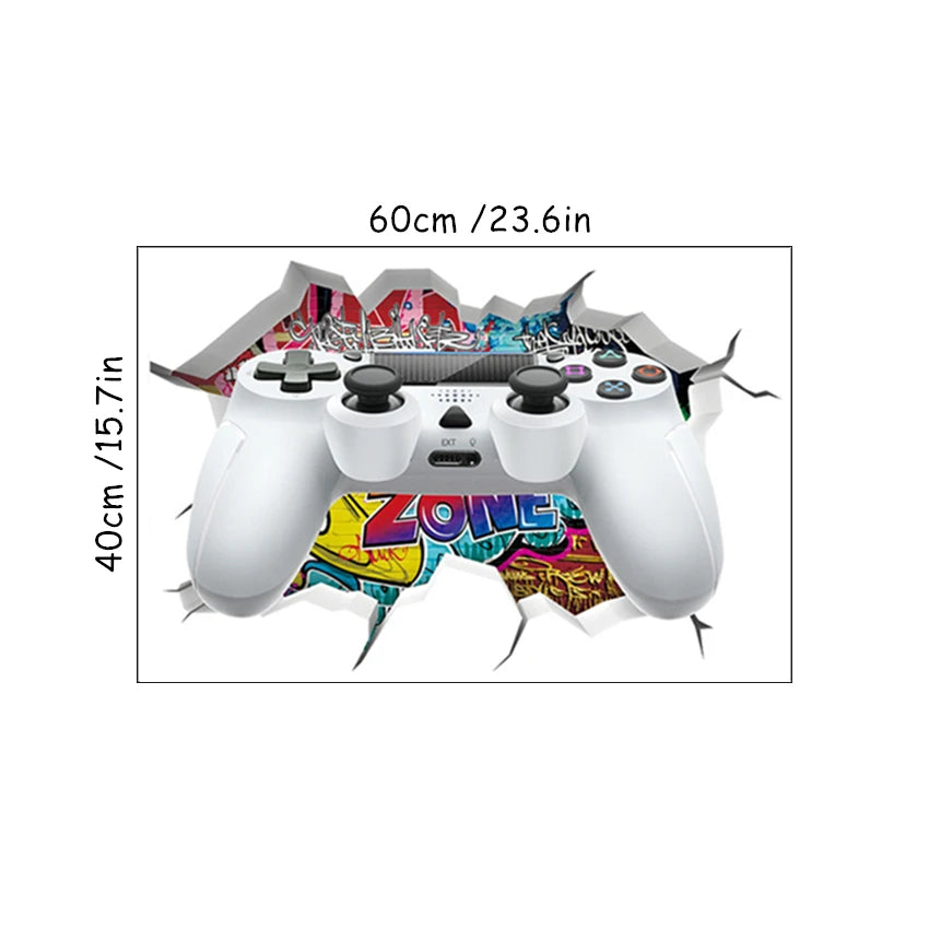 3D Broken Wall Hole Art Gamer Gamepad Vinyl Wandaufkleber für Zuhause Kinderzimmer Junge Schlafzimmer Play Zone Dekoration Videospiel Poster
